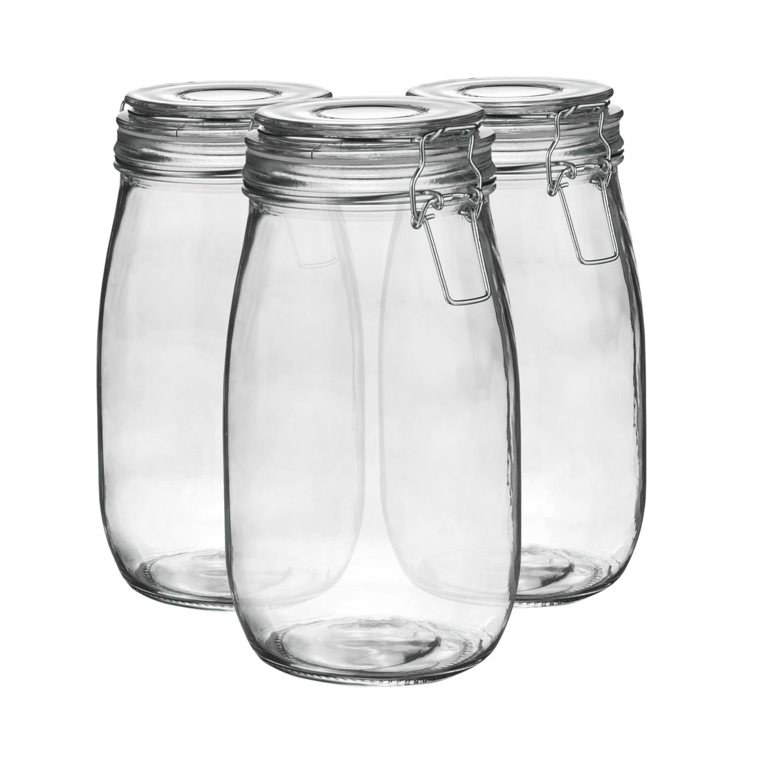 1.5L Classic Clip-Top Glass Storage Jars with Clear Seals - Pack of 3