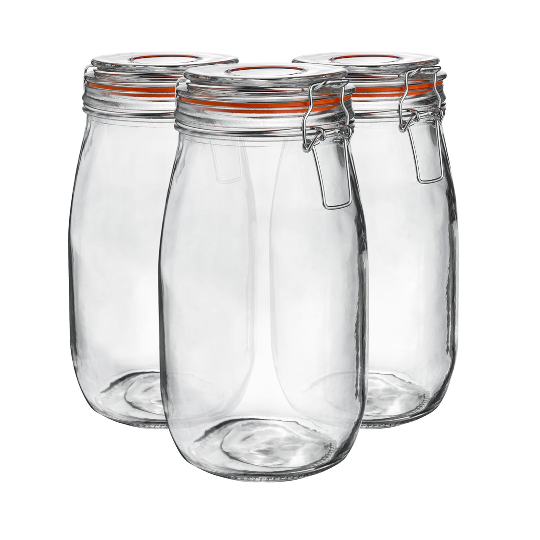 1.5L Classic Clip-Top Glass Storage Jars with Orange Seals - Pack of 3