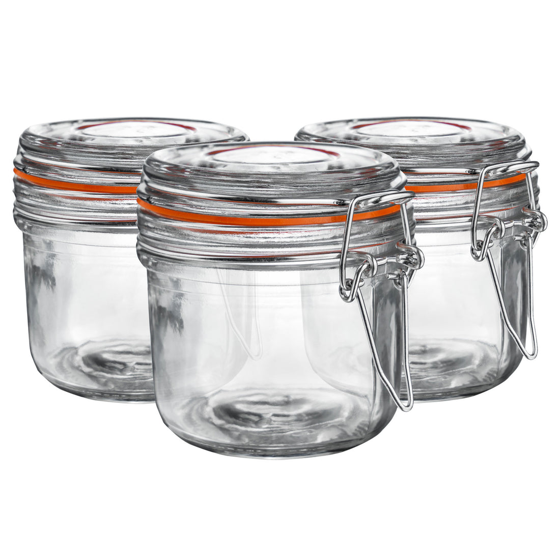 200ml Classic Clip-Top Glass Storage Jars with Orange Seals - Pack of 3