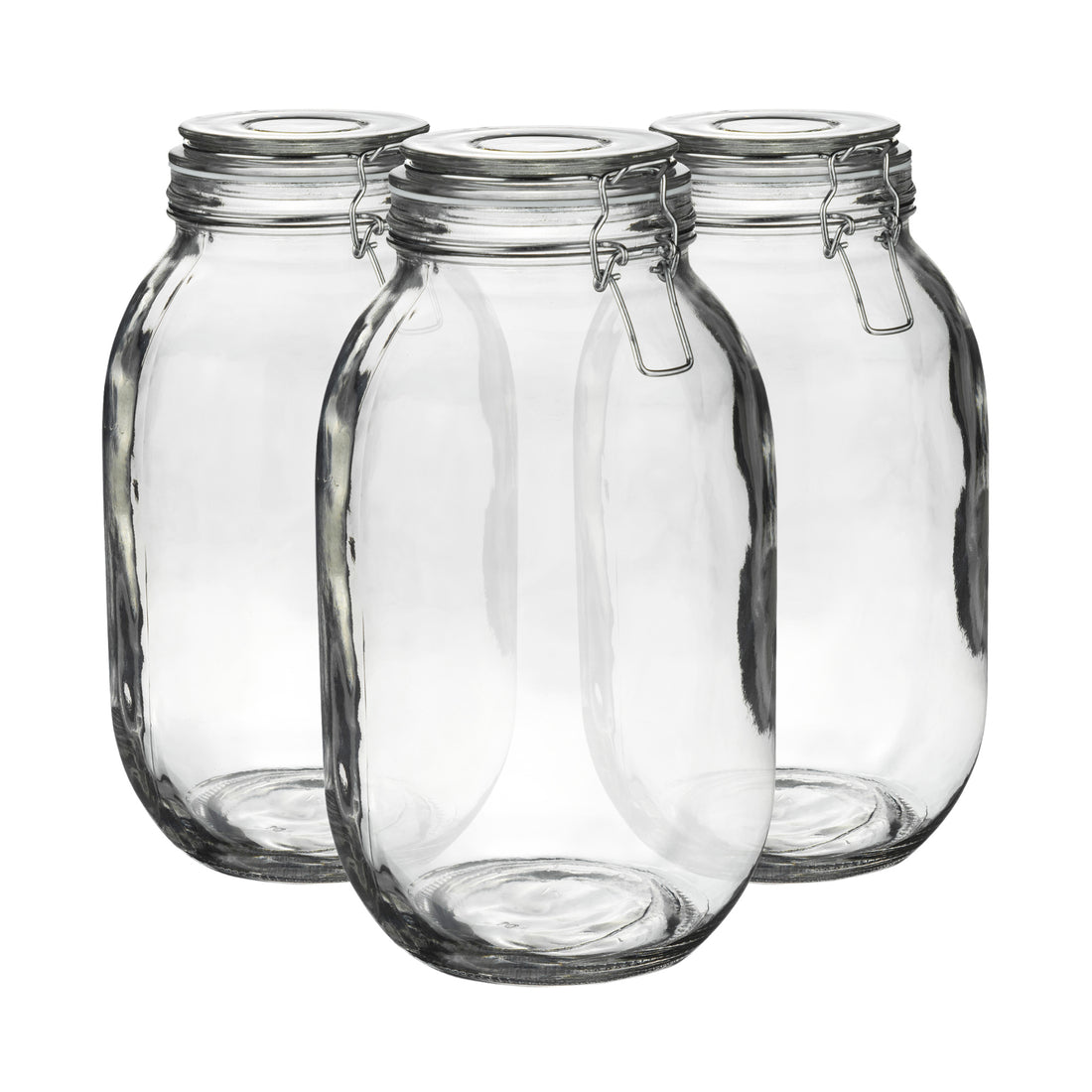 3L Classic Clip-Top Glass Storage Jars with White Seals - Pack of 3