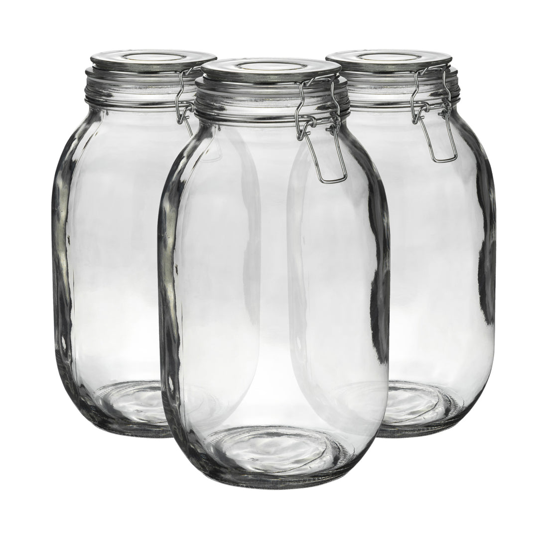 3L Classic Clip-Top Glass Storage Jars with Clear Seals - Pack of 3