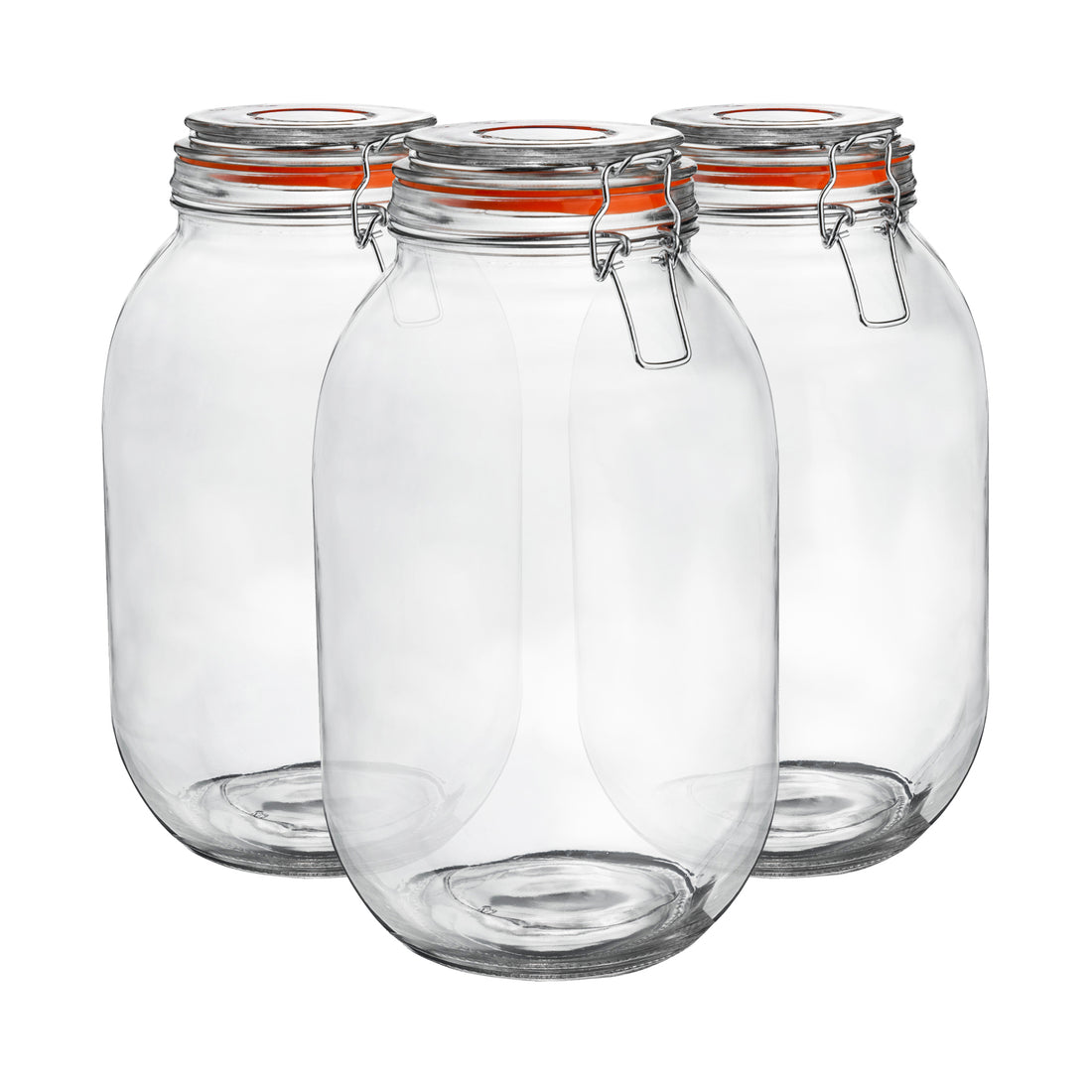 3L Classic Clip-Top Glass Storage Jars with Orange Seals - Pack of 3