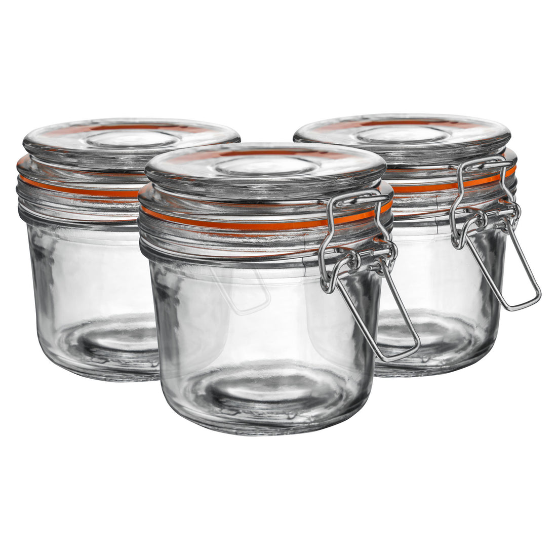 350ml Classic Clip-Top Glass Storage Jars with Orange Seals - Pack of 3