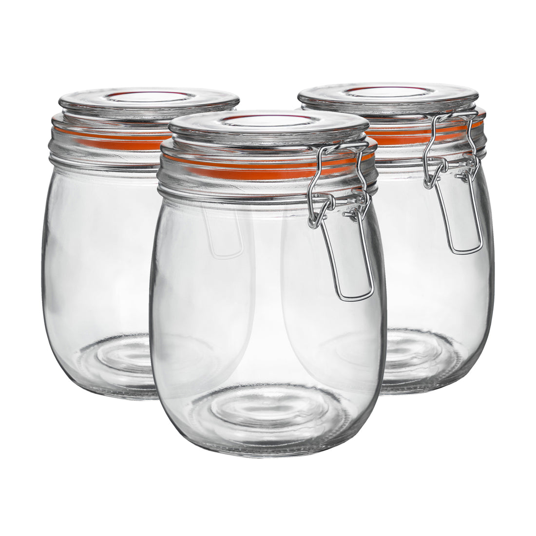 750ml Classic Clip-Top Glass Storage Jars with Orange Seals - Pack of 3