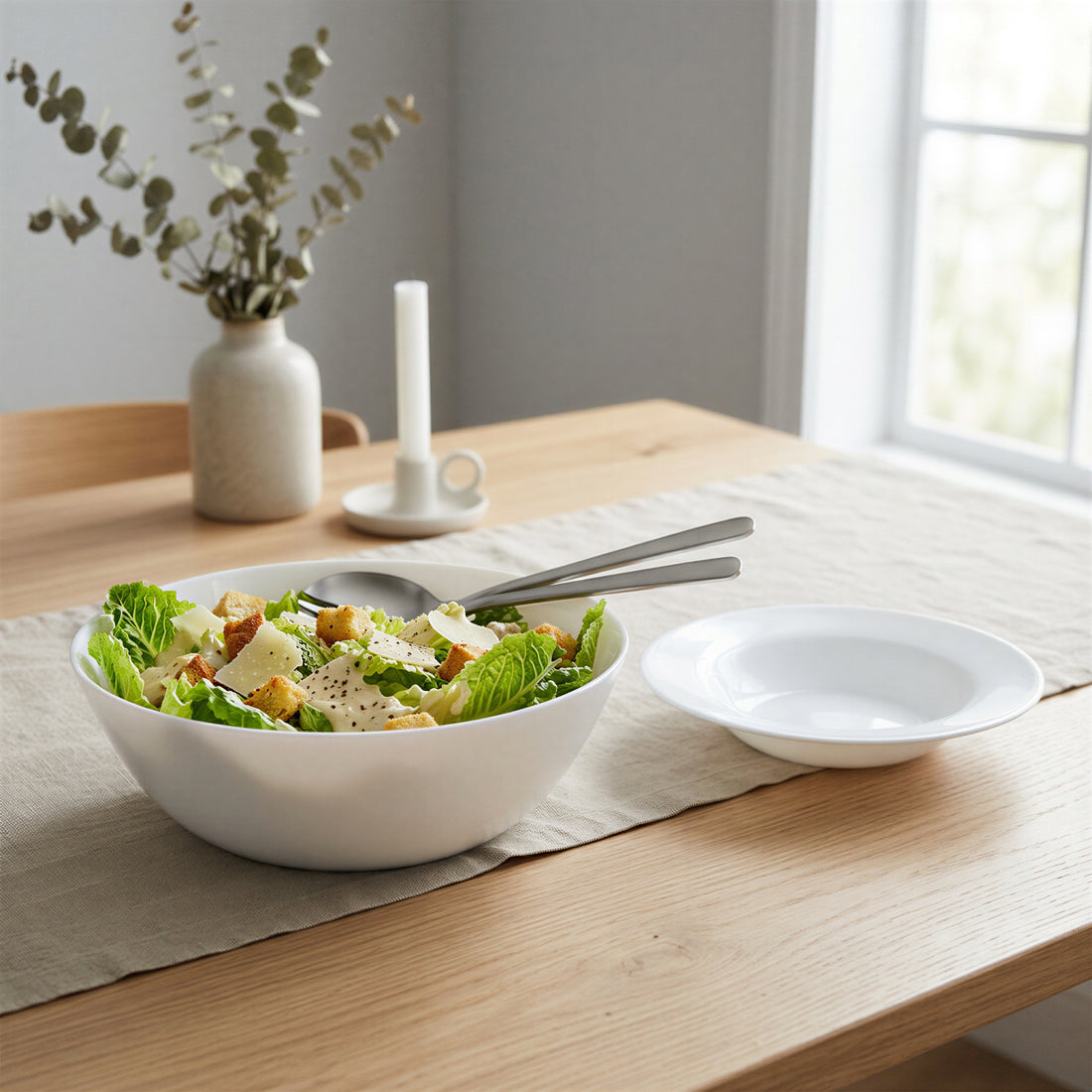 Round Opalware Salad Bowls - 19cm - White - Pack of Six
