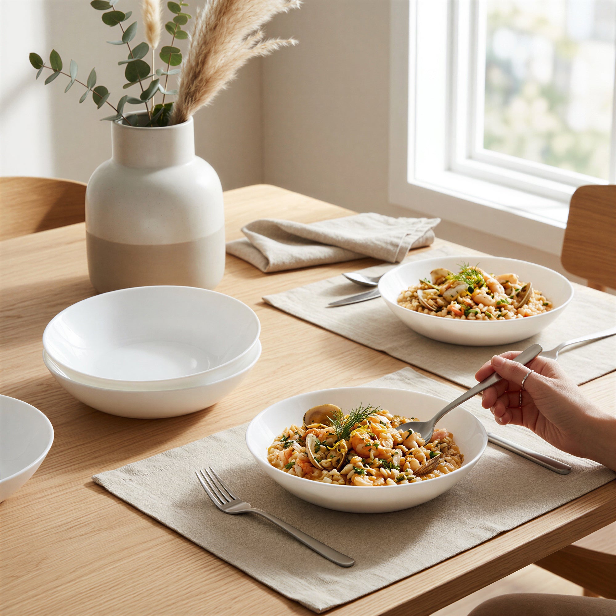 Round Opalware Pasta Bowls - 20cm - White - Pack of 6