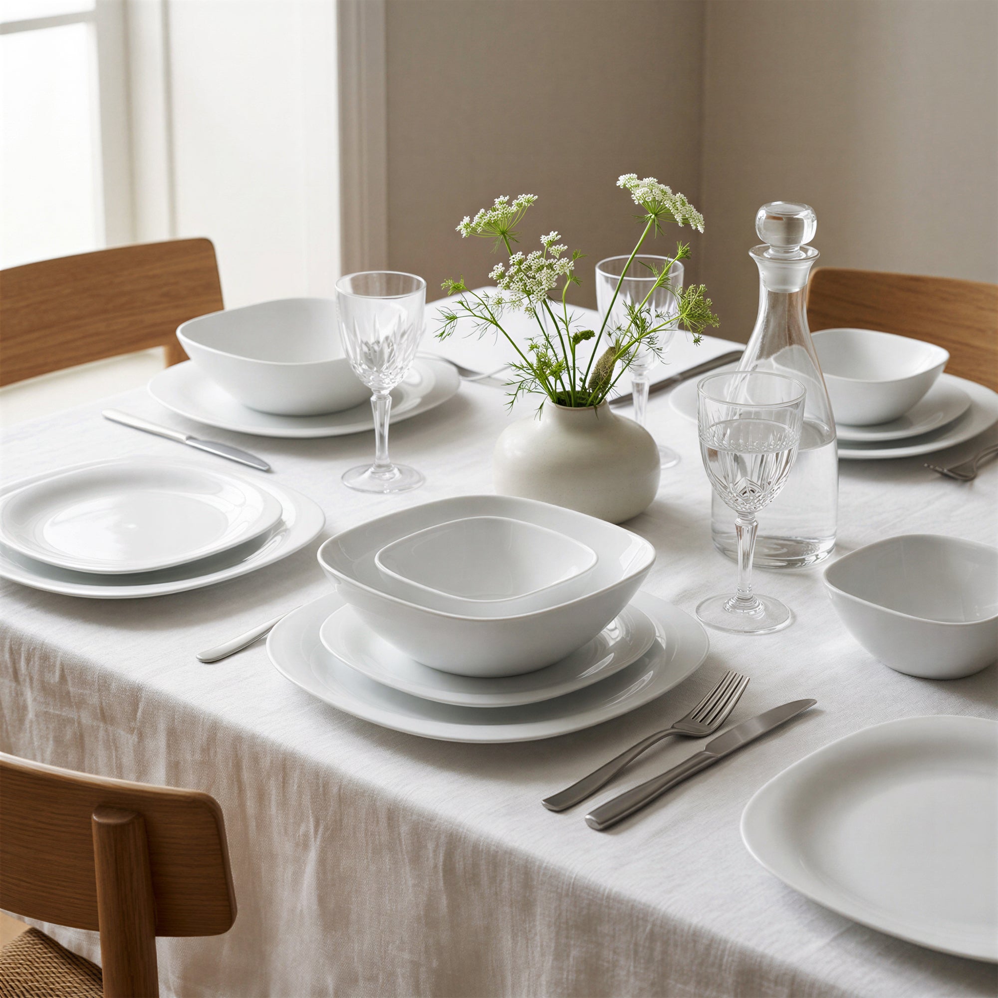Square Opalware Pasta Bowls - 21cm - White - Pack of 6