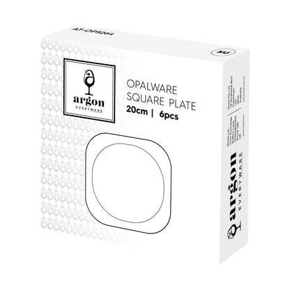 Square Opalware Dessert Plates - 20cm - White - Pack of Six