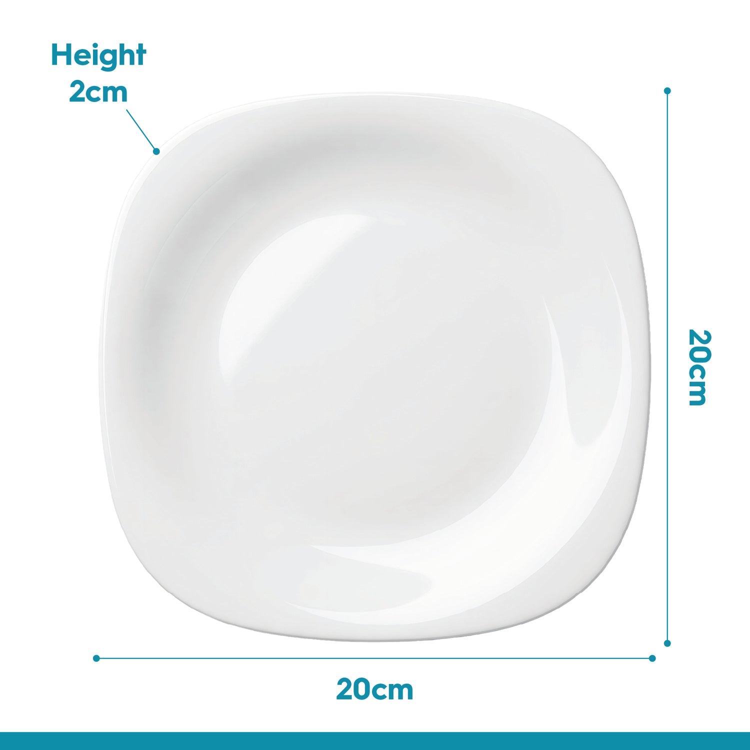 Square Opalware Dessert Plates - 20cm - White - Pack of 6