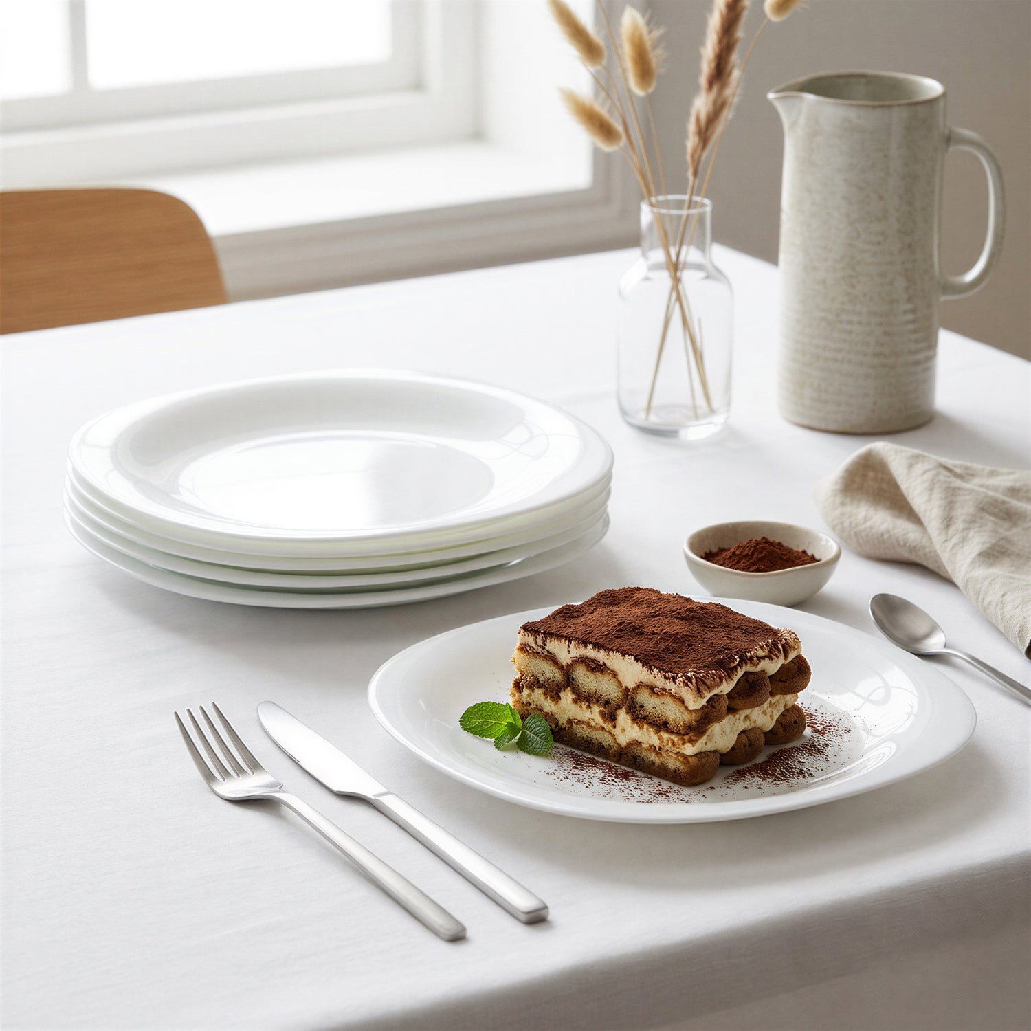 Square Opalware Dessert Plates - 20cm - White - Pack of 6