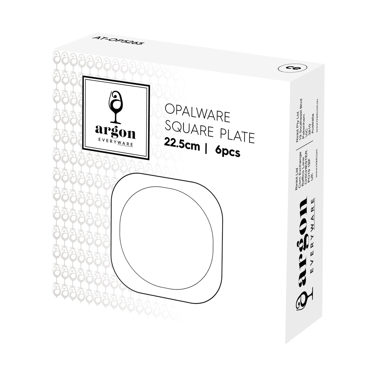 Square Opalware Buffet Dinner Plates - 22.5cm - White - Pack of Six