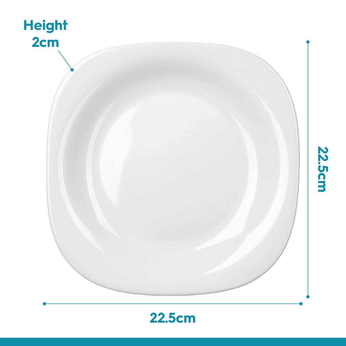 Square Opalware Buffet Dinner Plates - 22.5cm - White - Pack of Six