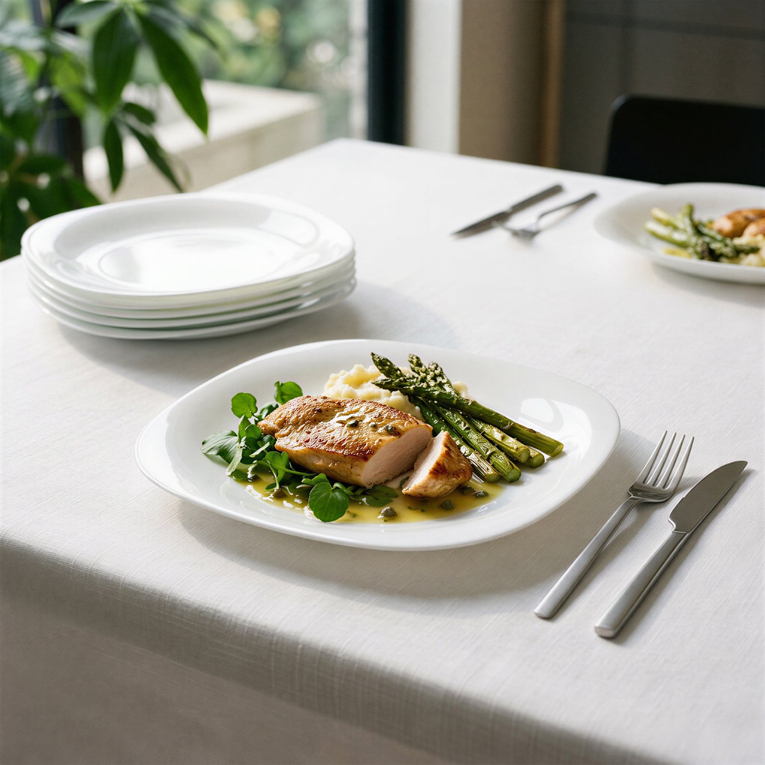 Square Opalware Buffet Dinner Plates - 22.5cm - White - Pack of 6