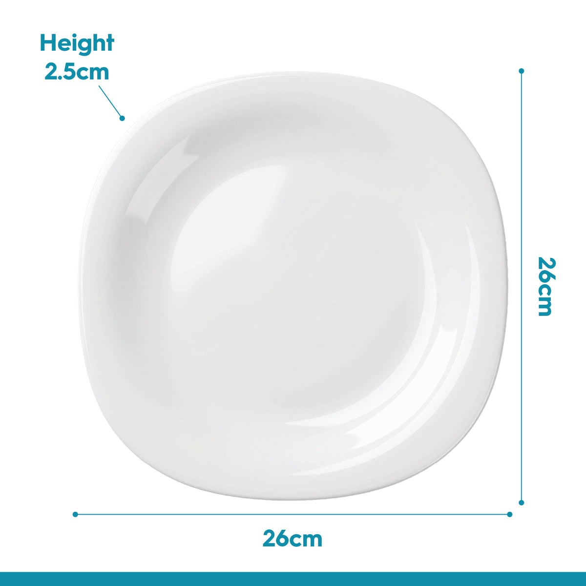 Square Opalware Dinner Plates - 26cm - White - Pack of Six