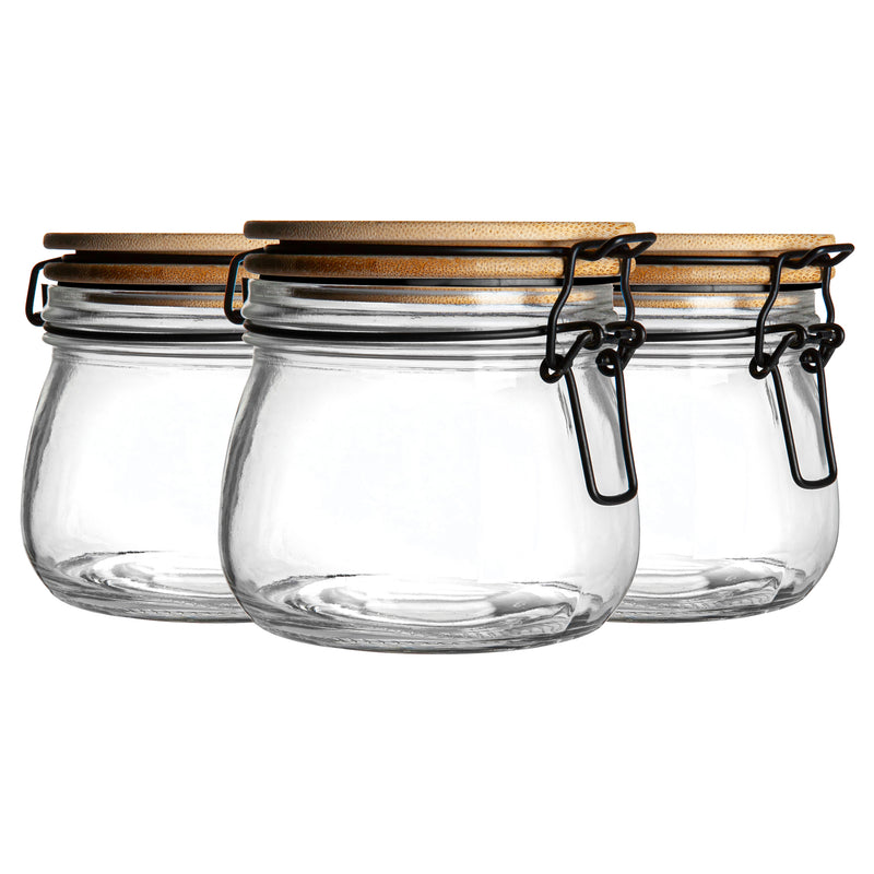 500ml Glass Storage Jars with Wooden Clip Lid - Pack of 3 - By Argon Tableware