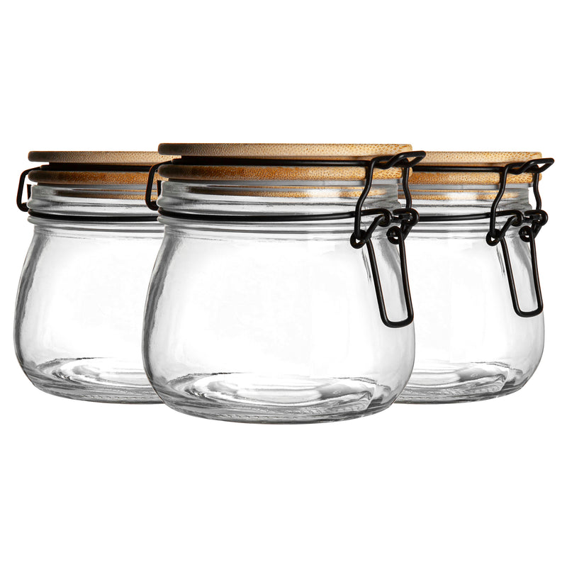 500ml Glass Storage Jars with Wooden Clip Lid - Pack of 3 - By Argon Tableware