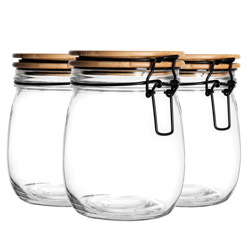 750ml Glass Storage Jars with Wooden Clip Lid - Pack of 3 - By Argon Tableware