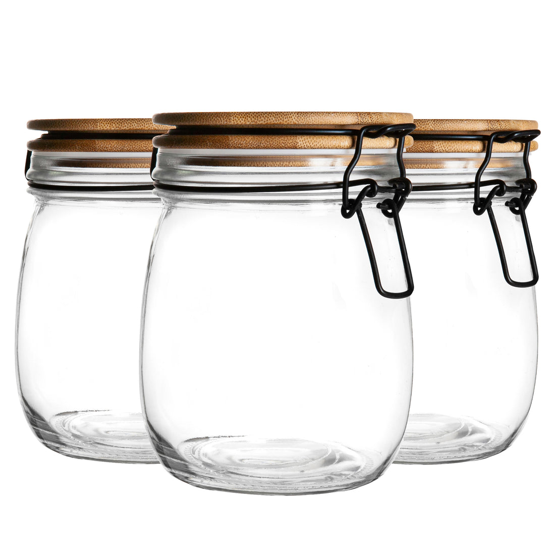750ml Glass Storage Jars with Wooden Clip-Top Lids &amp; White Seals - Pack of 3