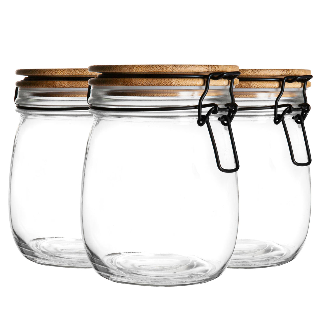 750ml Glass Storage Jars with Wooden Clip-Top Lids &amp; Clear Seals - Pack of 3