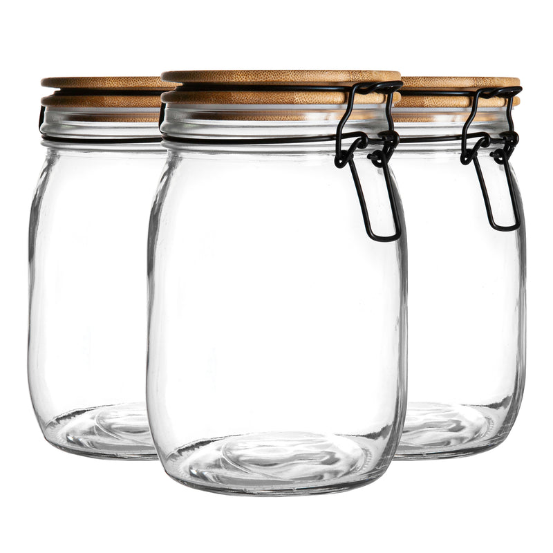 1L Glass Storage Jars with Wooden Clip Lid - Pack of 3 - By Argon Tableware
