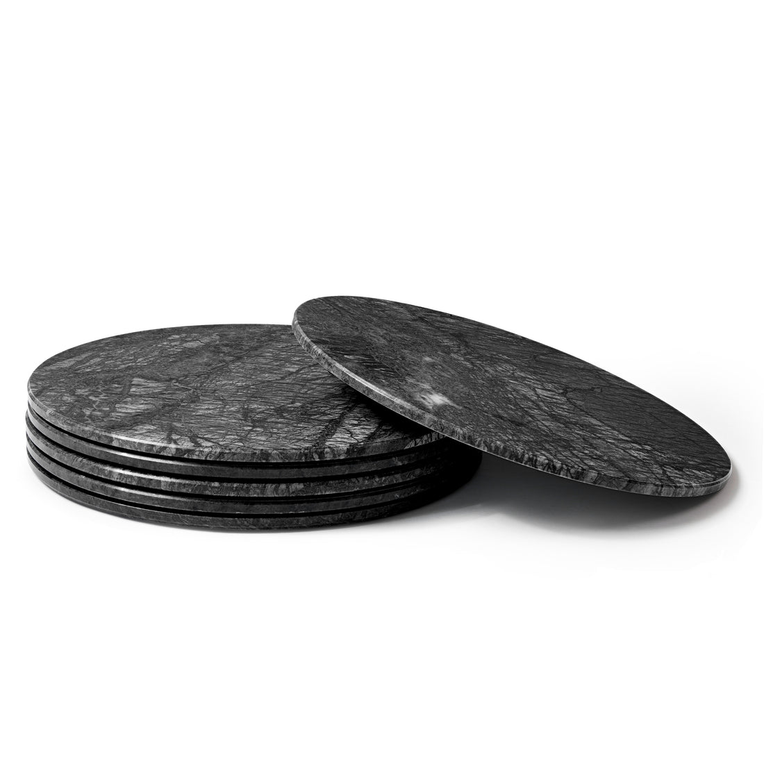 Black 30cm Round Marble Placemats - Pack of 6