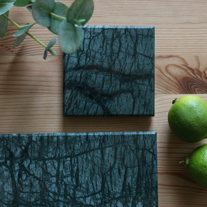 12pc Rectangle Marble Placemats & Square Coasters Set - 30cm x 20cm - Green - By Argon Tableware