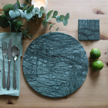 12pc Round Marble Placemats &amp; Square Coasters Set - 30cm - Green