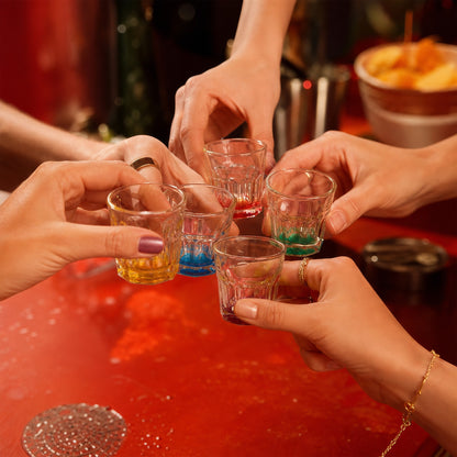 55ml Panelled Shot Glasses with Coloured Base - Pack of 6