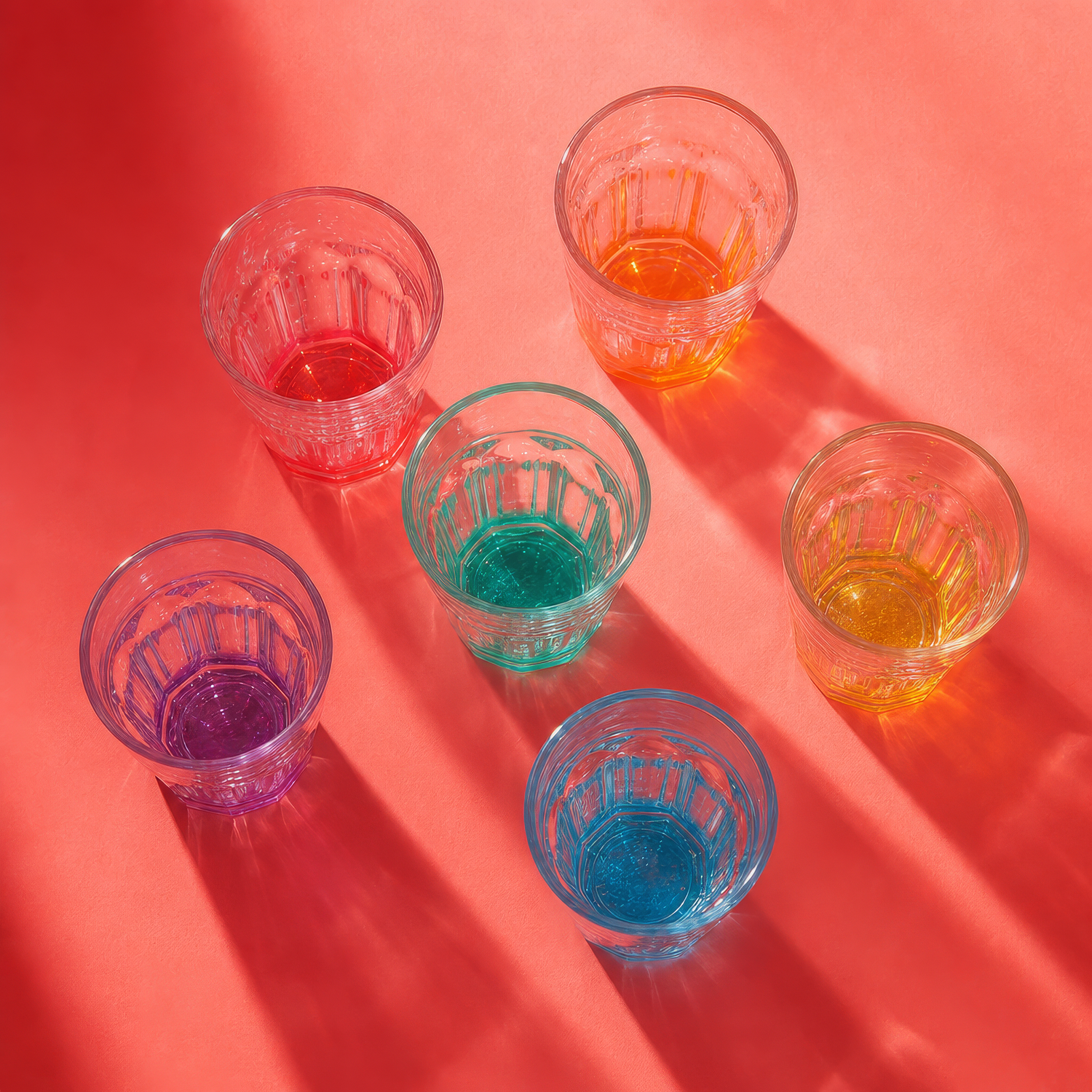 55ml Panelled Shot Glasses with Coloured Base - Pack of 6