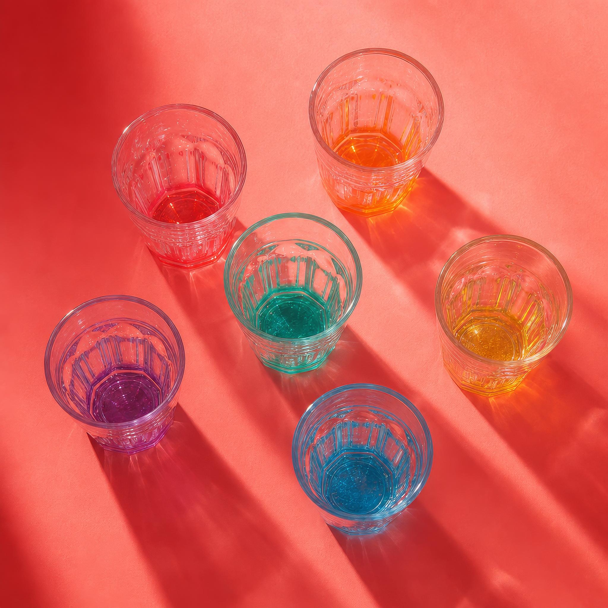 55ml Panelled Shot Glasses with Coloured Base - Pack of 6