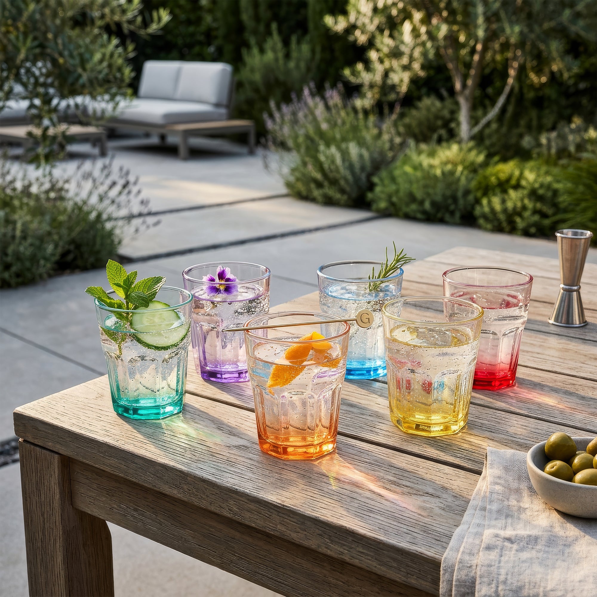 285ml Panelled Glass Tumblers with Coloured Base - Pack of 6