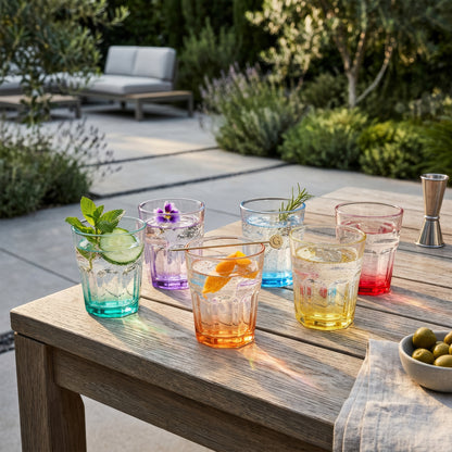 285ml Panelled Glass Tumblers with Coloured Base - Pack of 6