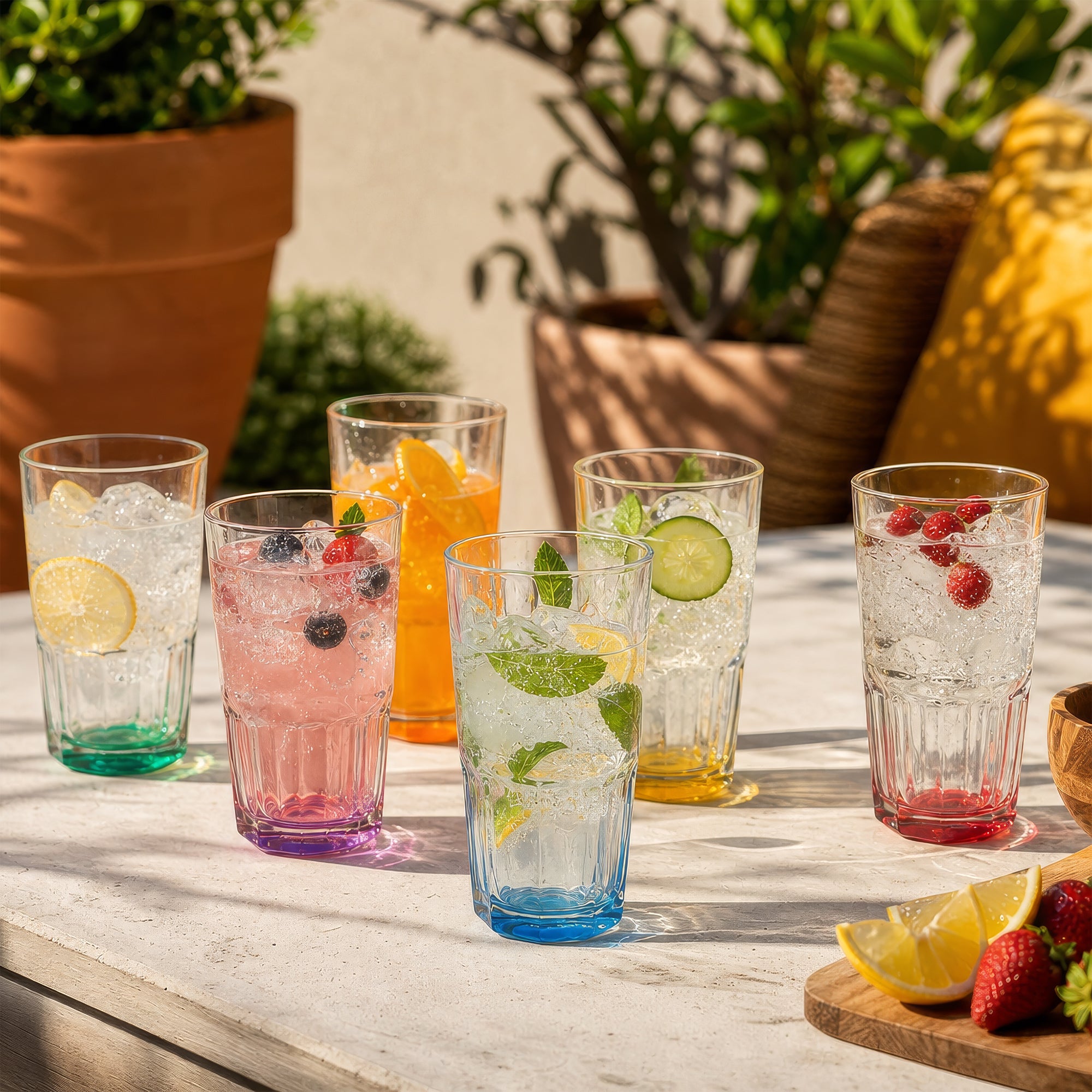 400ml Panelled Highball Glasses with Coloured Base - Pack of 6