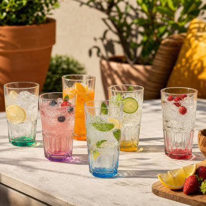 400ml Panelled Highball Glasses with Coloured Base - Pack of 6