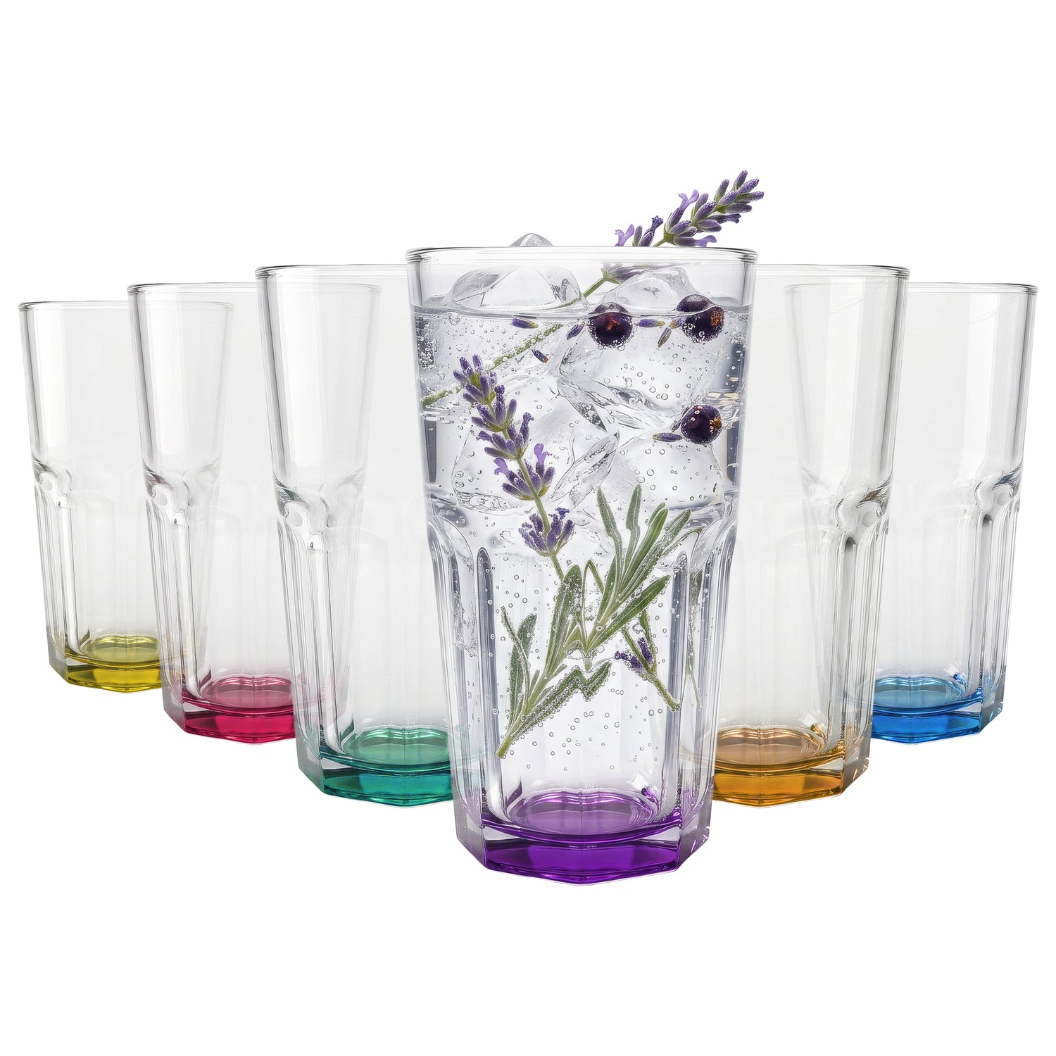 Panelled Glass Tumblers with Colour Base