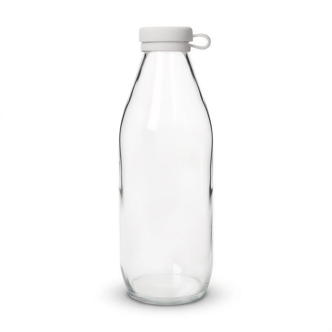 1L Glass Water Bottle with Silicone Lid - White