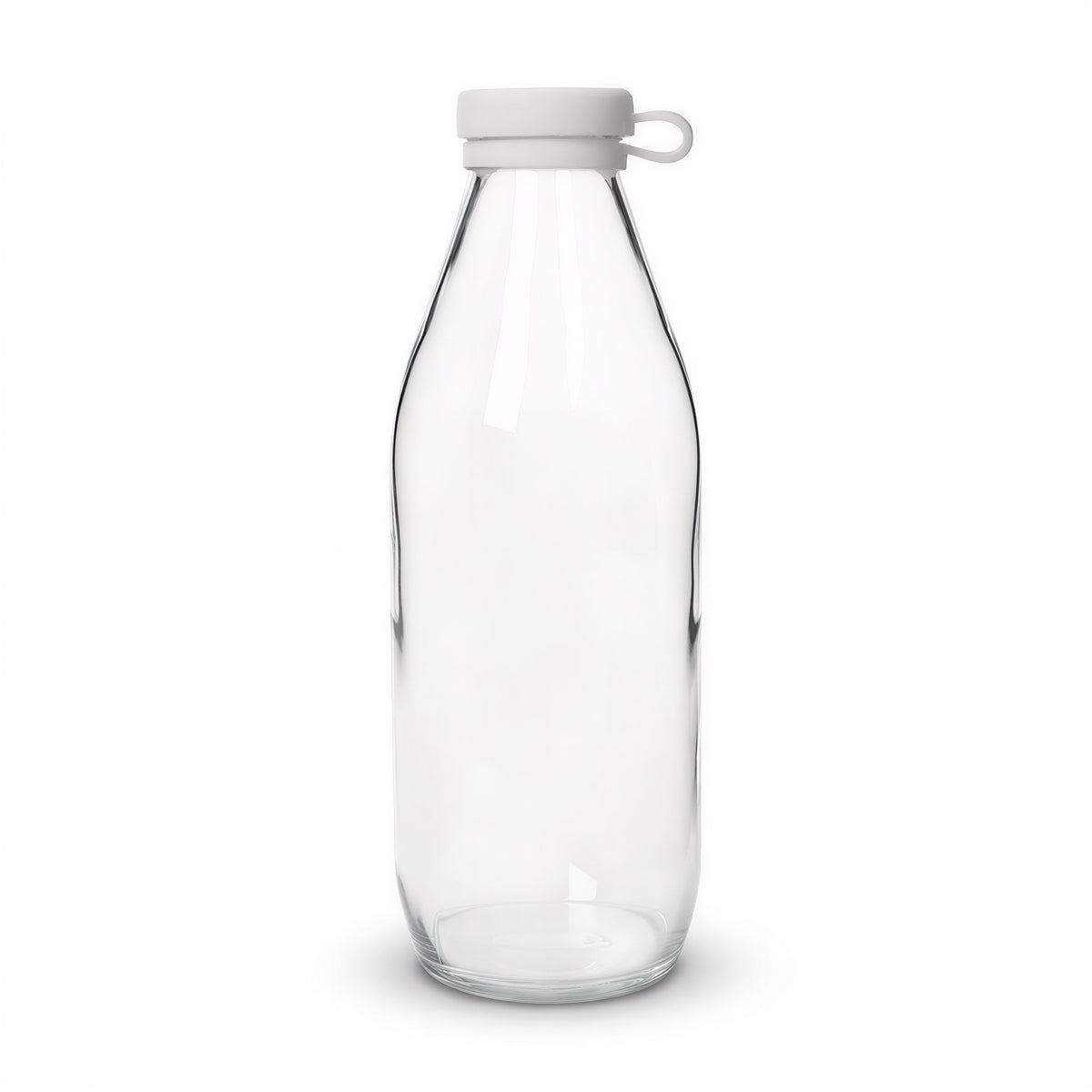 1L Glass Water Bottle with Silicone Lid - White