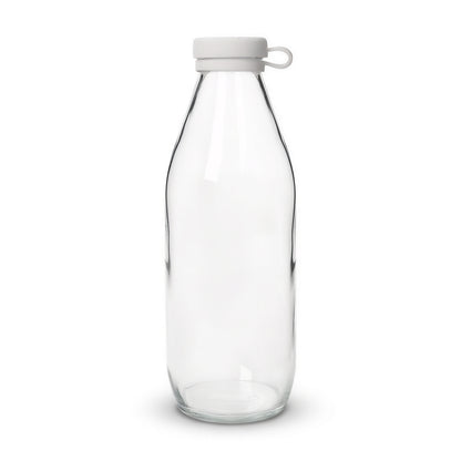 1L Glass Water Bottle with Silicone Lid - White
