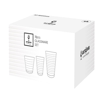 18 Piece Ribbed Glass Tumblers Set - 3 Sizes