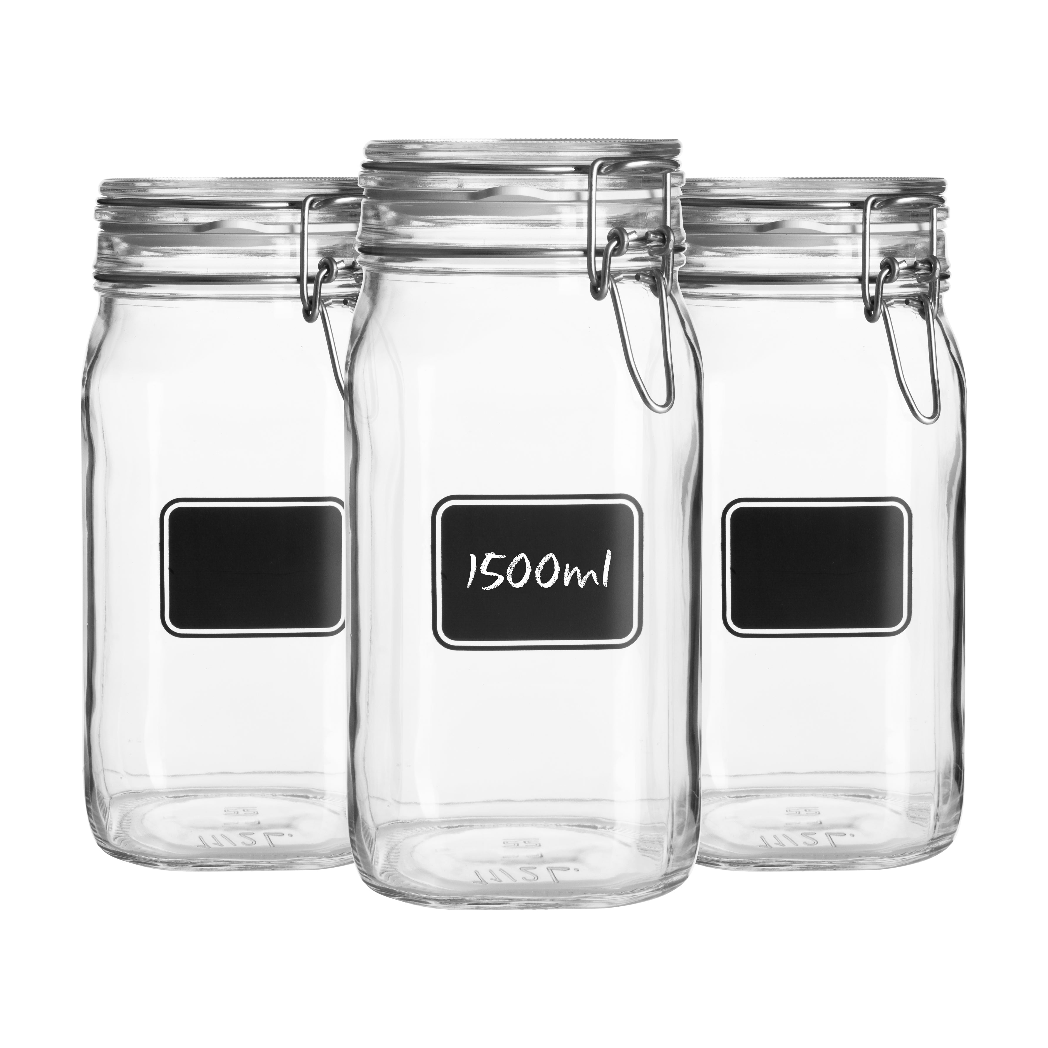 1.5L Lavagna Glass Storage Jars with Chalkboard Label - Pack of 3 - By Bormioli Rocco