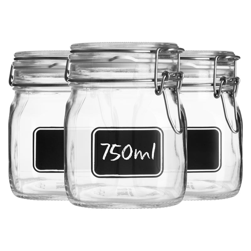 750ml Lavagna Glass Storage Jars with Chalkboard Label - Pack of 3 - By Bormioli Rocco