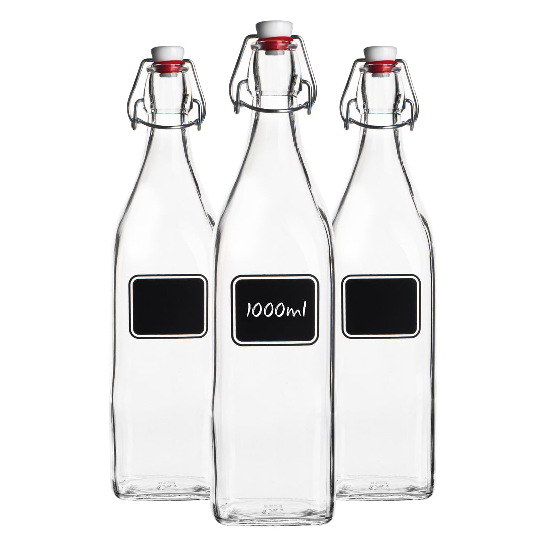 1L Lavagna Glass Swing Bottles with Chalkboard Label - Pack of 3 - By Bormioli Rocco