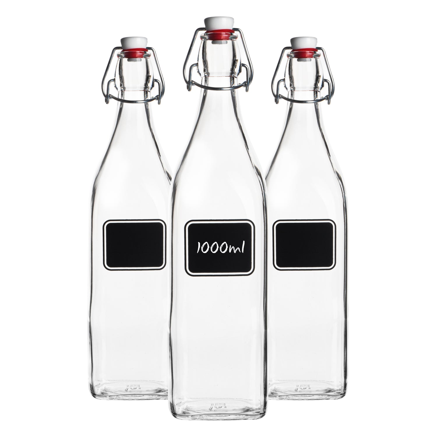 1L Lavagna Glass Swing Bottles with Chalkboard Label - Pack of 3 - By Bormioli Rocco