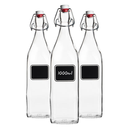 1L Lavagna Glass Swing Bottles with Chalkboard Label - Pack of 3 - By Bormioli Rocco