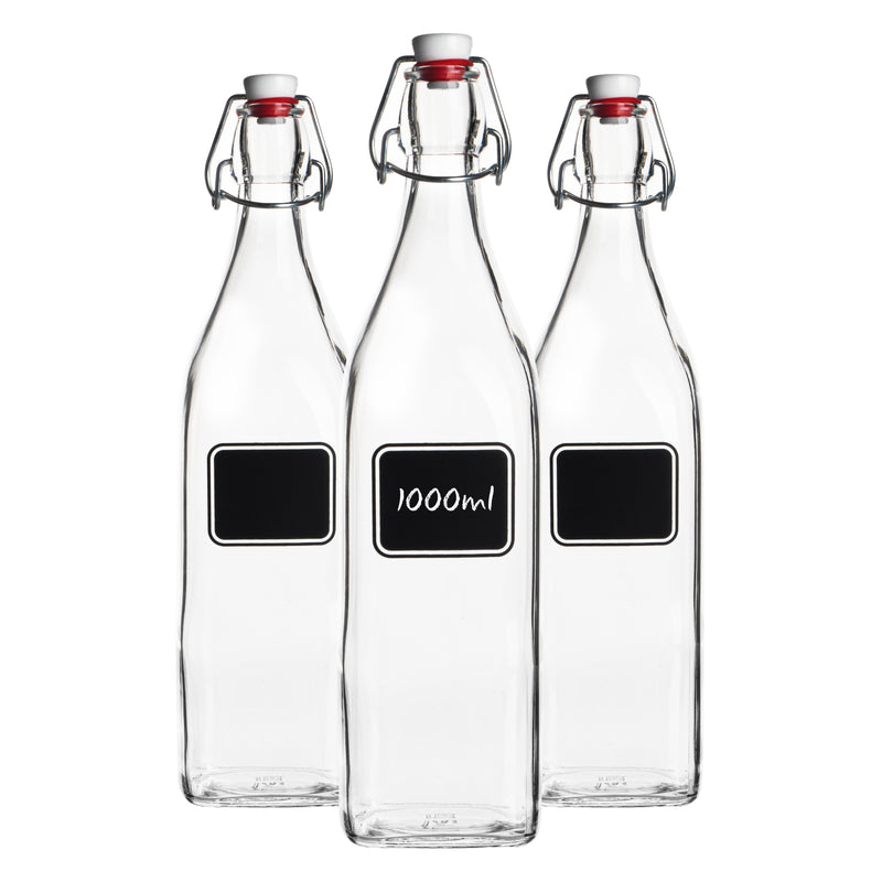 1L Lavagna Glass Swing Bottles with Chalkboard Label - Pack of 3 - By Bormioli Rocco