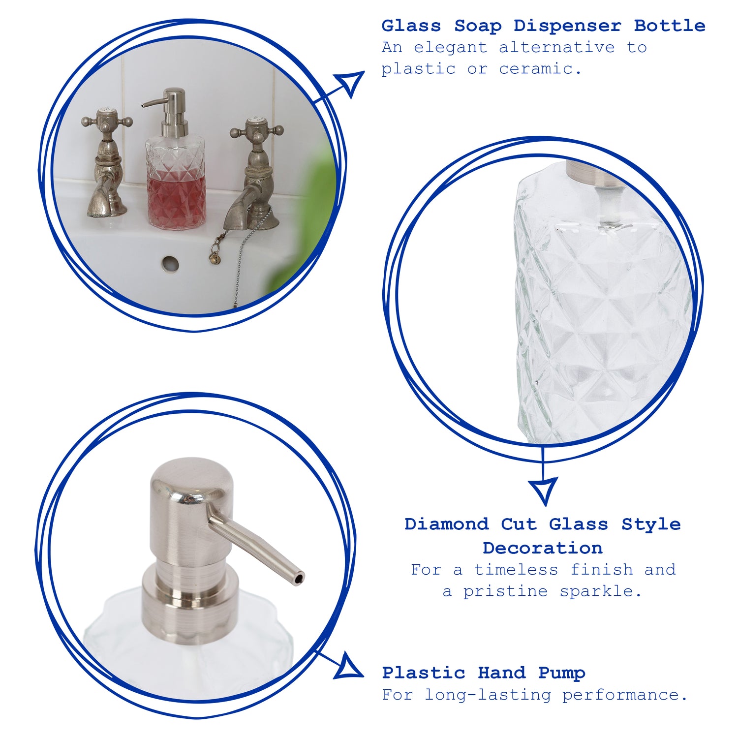 2pc Prism Glass Soap Dispenser Set with Ceramic Tray - 330ml