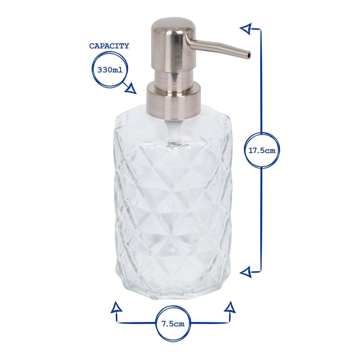 2pc Prism Glass Soap Dispenser Set with Ceramic Tray - 330ml