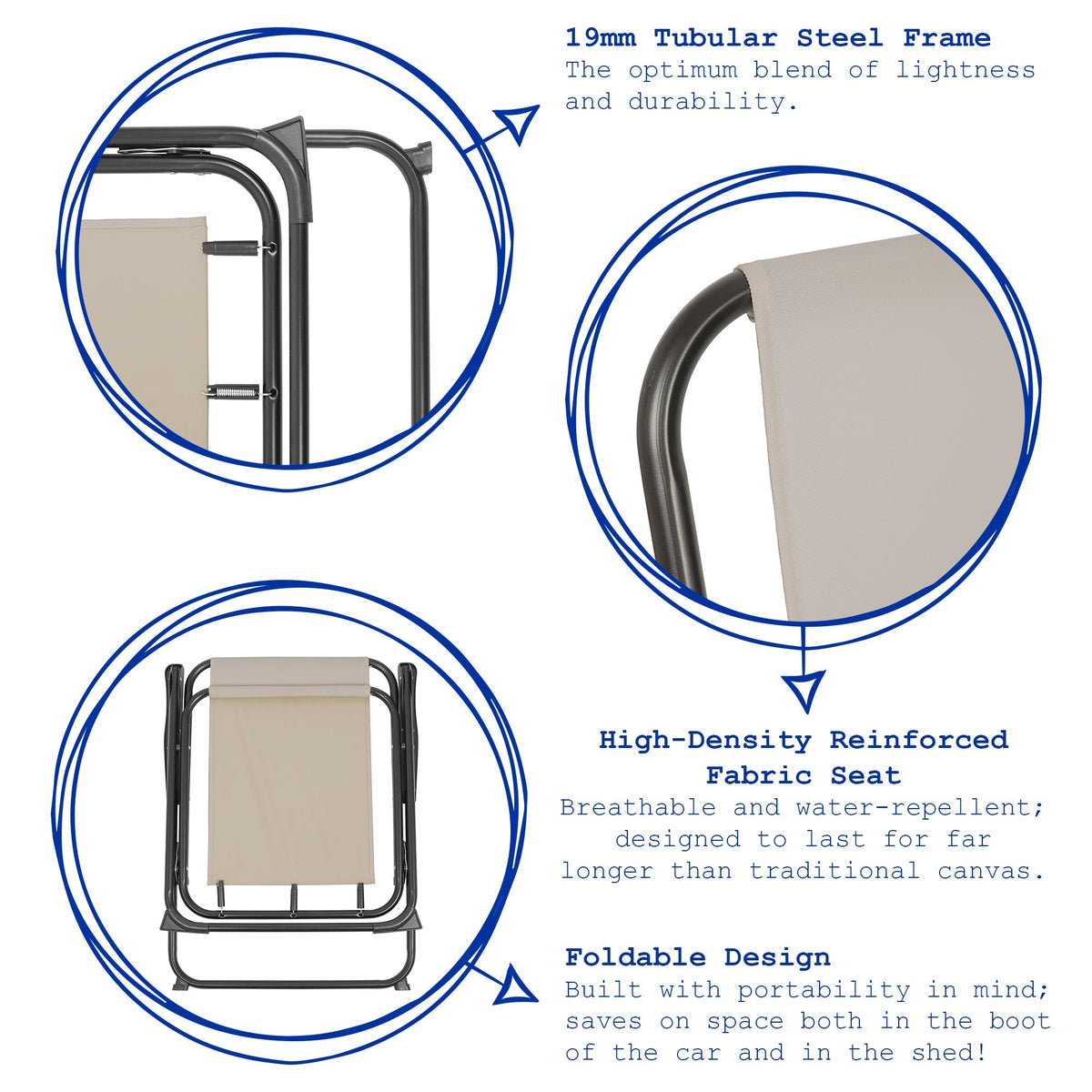 Navy Folding Metal Beach Chairs - Pack of 2