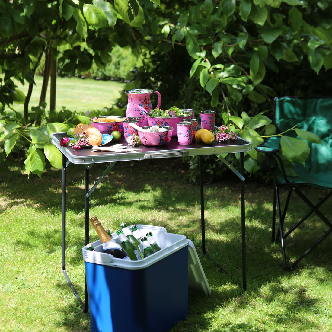 80cm x 60cm Folding Metal Camping Table - Black