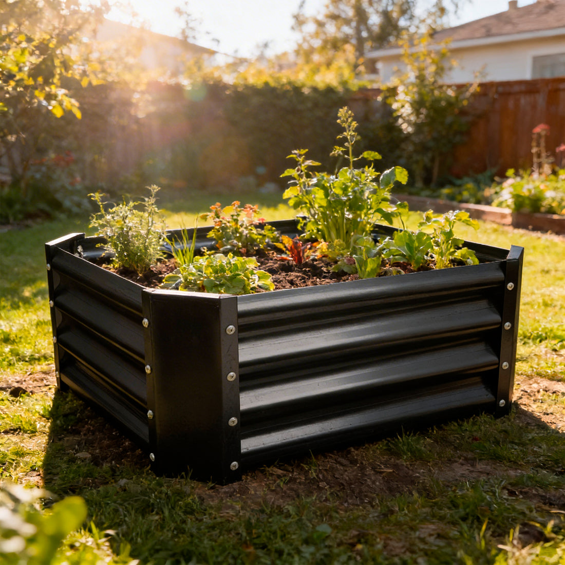 Anthracite Square Galvanised Steel Raised Garden Bed - 60cm x 60cm